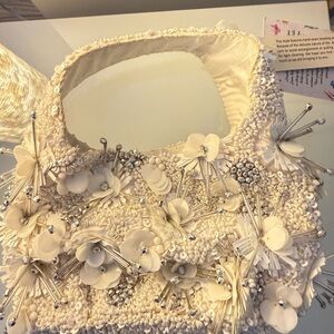 Embellished Cream Floral Handbag